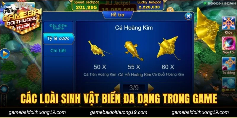 Các loài sinh vật biển đa dạng trong game