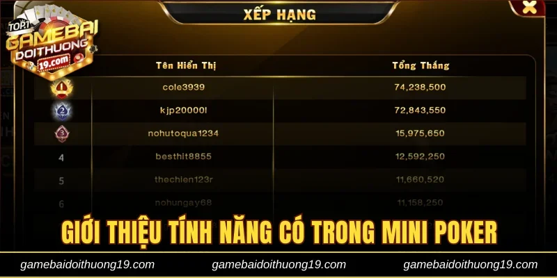 Giới thiệu tính năng có trong Mini Poker