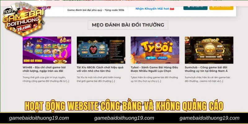 Hoạt động website công bằng và không quảng cáo