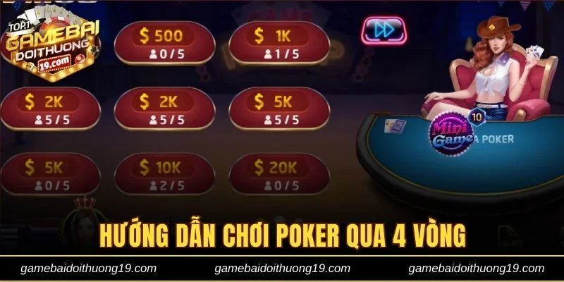Hướng dẫn chơi game bài Poker qua 4 vòng