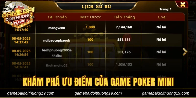 Khám phá ưu điểm của game Poker Mini