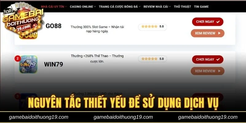 Nguyên tắc thiết yếu để sử dụng dịch vụ
