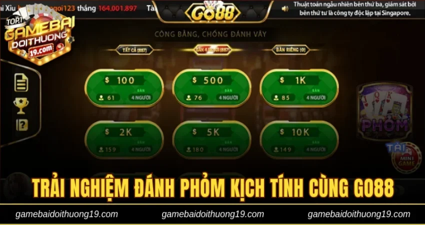 Trải nghiệm đánh Phỏm kịch tính cùng cổng game GO88